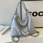 Plush Charm Pearl Chain Shoulder Bag