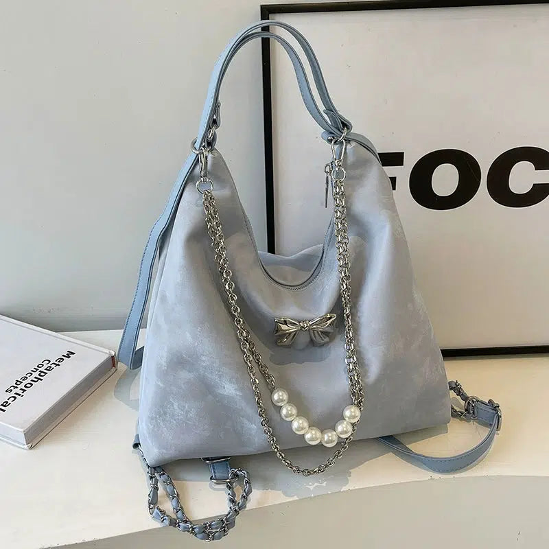 Plush Charm Pearl Chain Shoulder Bag