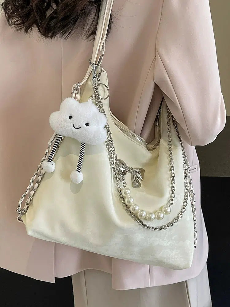 Plush Charm Pearl Chain Shoulder Bag