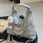Plush Charm Pearl Chain Shoulder Bag