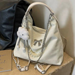 Plush Charm Pearl Chain Shoulder Bag