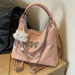 Plush Charm Pearl Chain Shoulder Bag