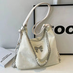 Plush Decorative Pearl Chain Tote Bag