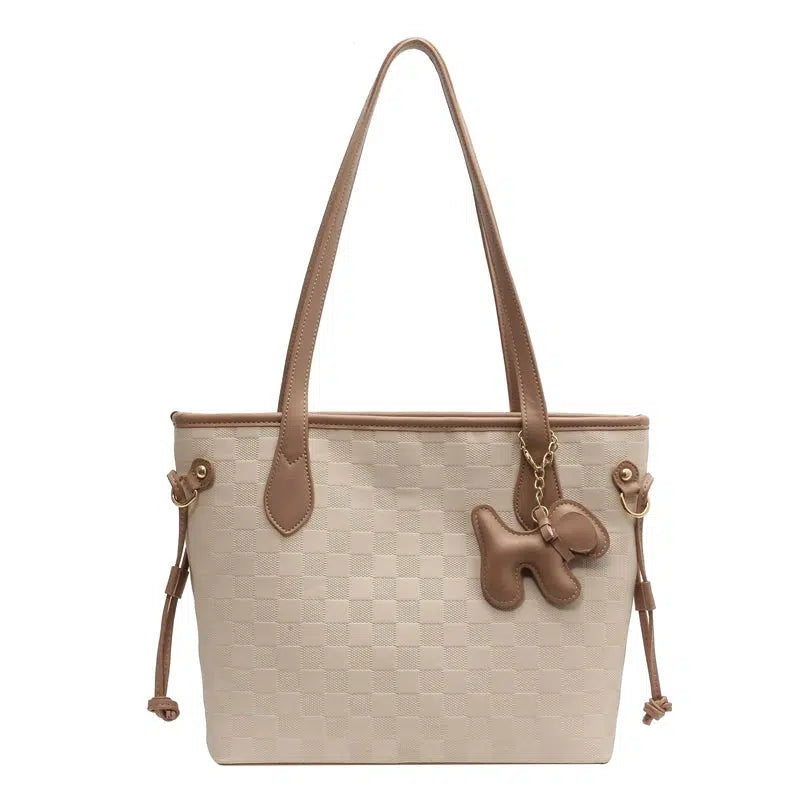 Plush Keychain Checkered Tote Bag