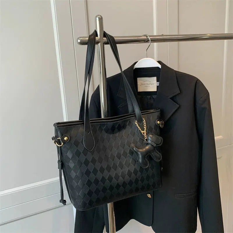 Plush Keychain Checkered Tote Bag