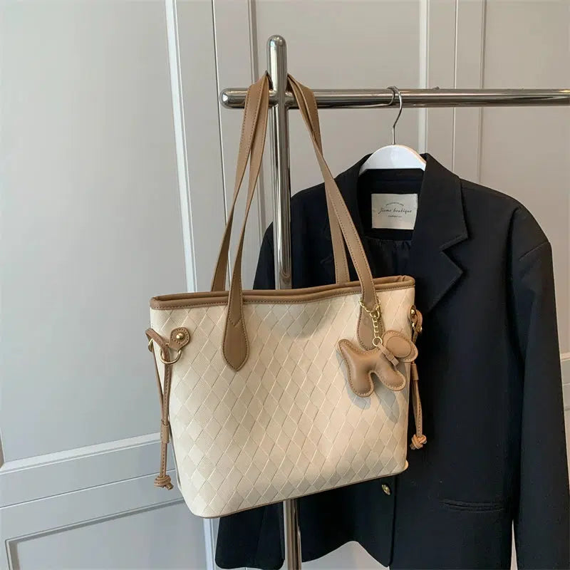 Plush Keychain Checkered Tote Bag