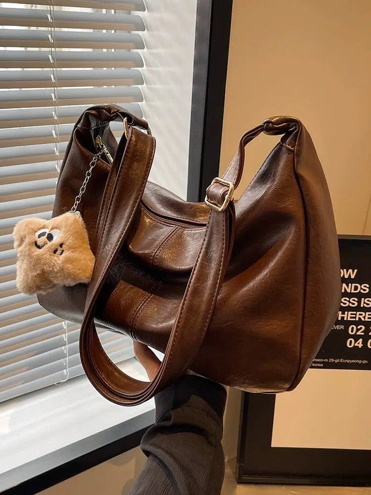 Plush Keychain Leather Shoulder Bag