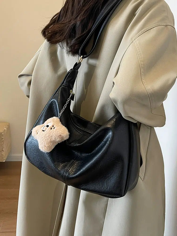 Plush Keychain Leather Shoulder Bag