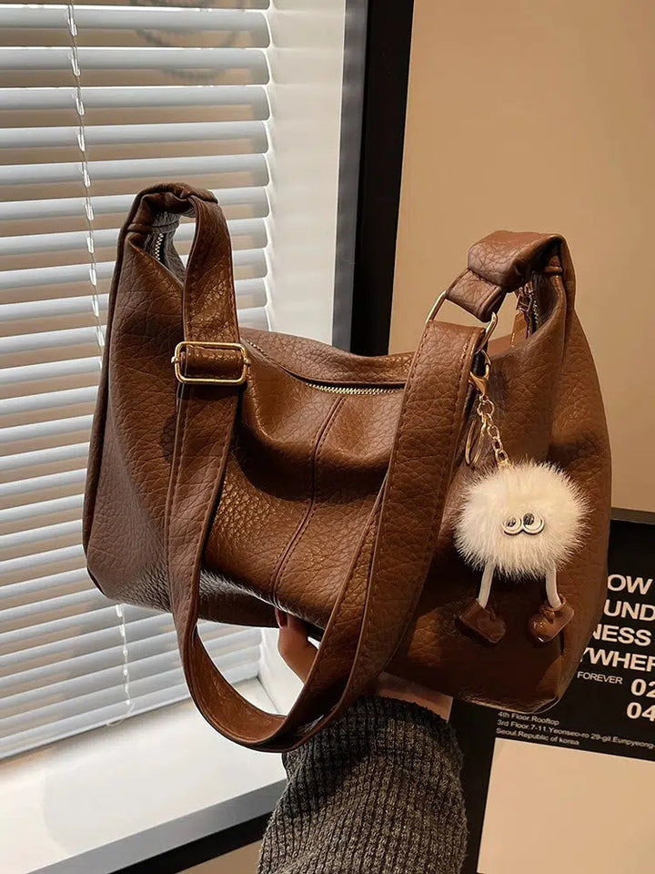 Plush Keychain Leather Shoulder Bag
