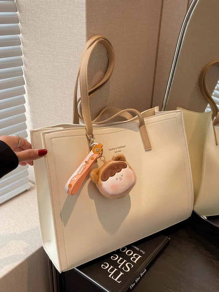 Plush Keychain Leather Tote Bag