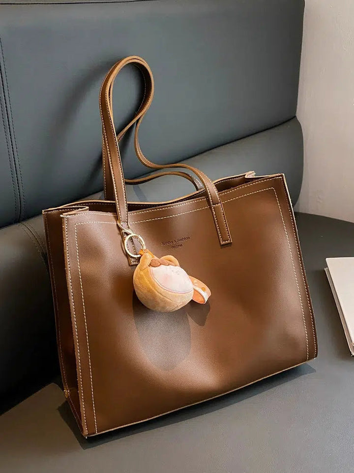 Plush Keychain Leather Tote Bag