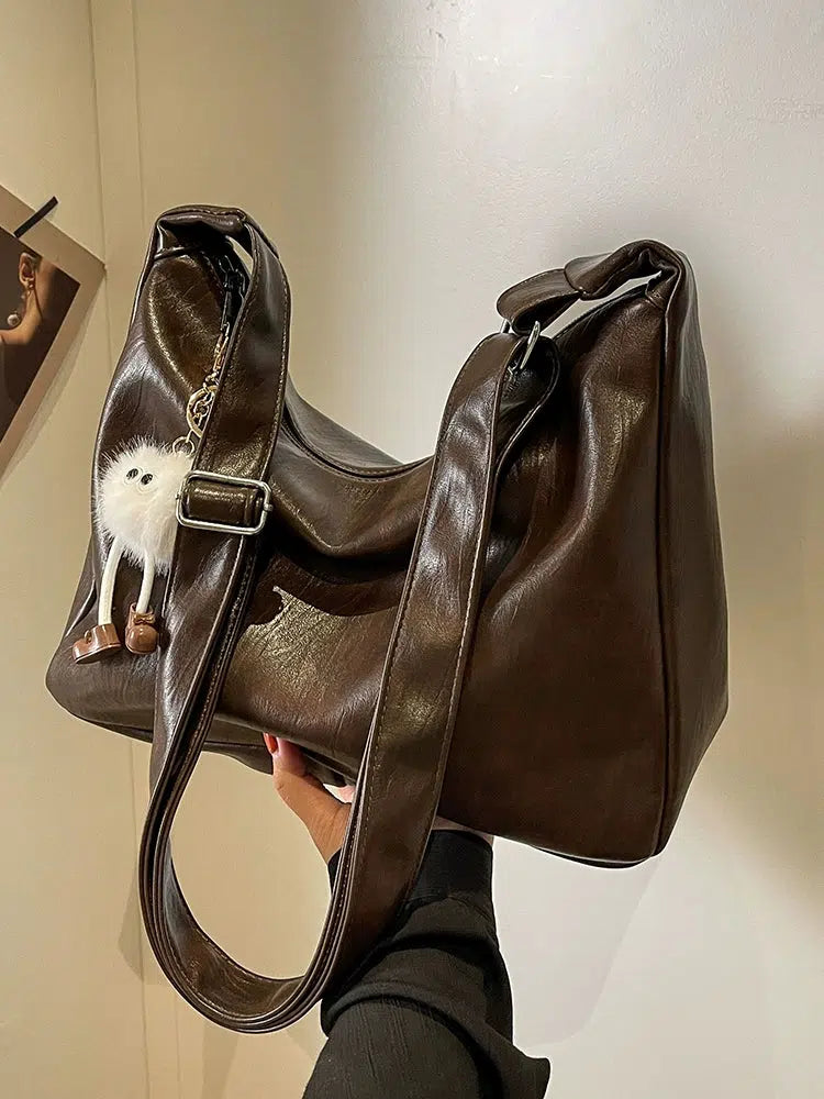 Plush Keychain Leather Tote Bag