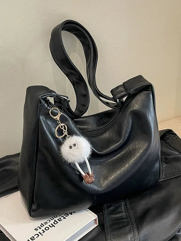 Plush Keychain Leather Tote Bag