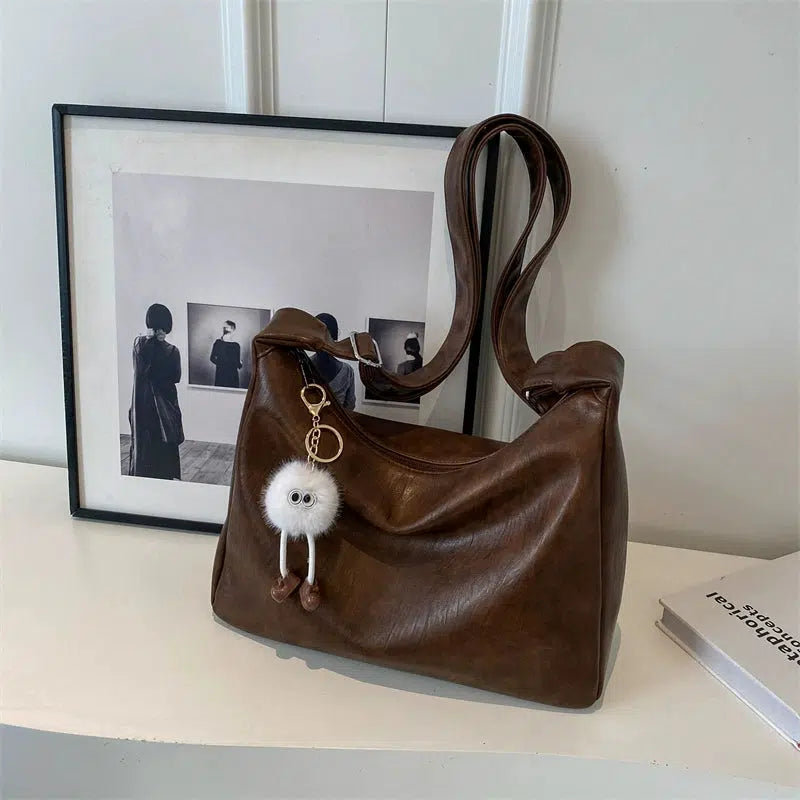 Plush Keychain Leather Tote Bag