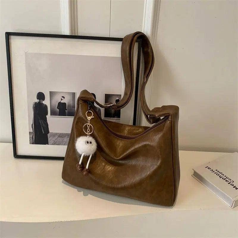 Plush Keychain Leather Tote Bag