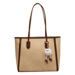 Plush Keychain Leather Trim Tote Bag