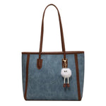 Plush Keychain Leather Trim Tote Bag