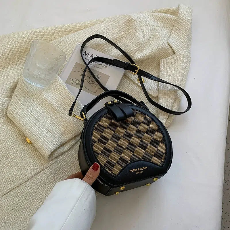 Plush Keychain Round Checkered Handbag