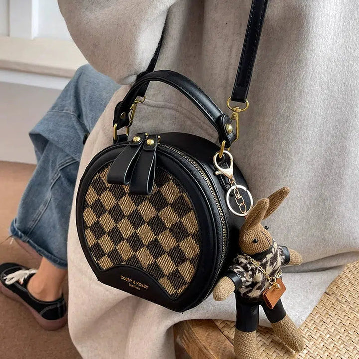 Plush Keychain Round Checkered Handbag
