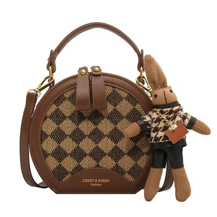 Plush Keychain Round Checkered Handbag
