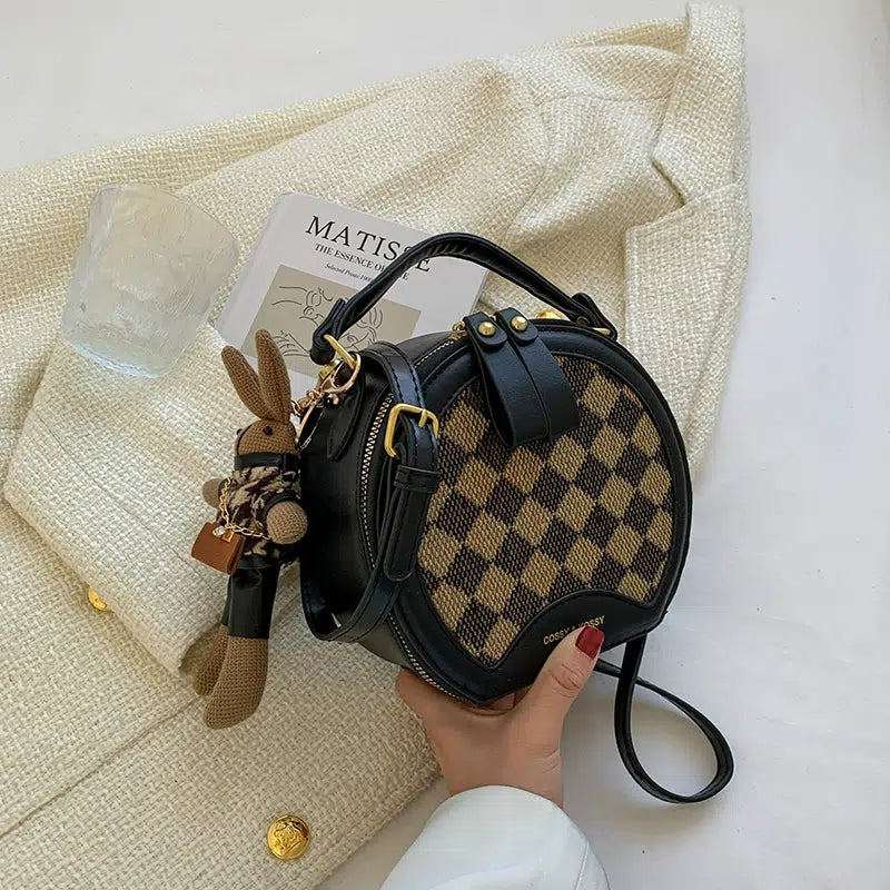 Plush Keychain Round Checkered Handbag