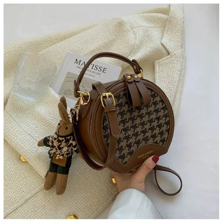 Plush Keychain Round Checkered Handbag