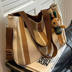 Plush Keychain Striped Tote Bag