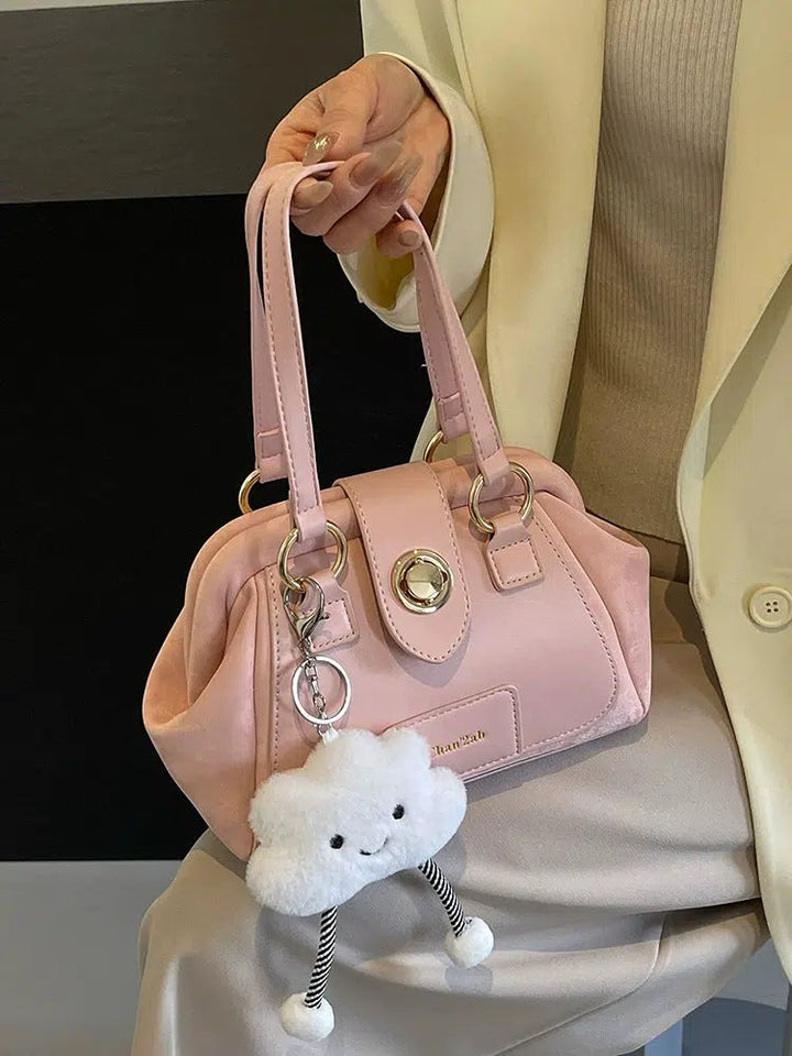 Plush Pendant Luxe Shoulder Handbag
