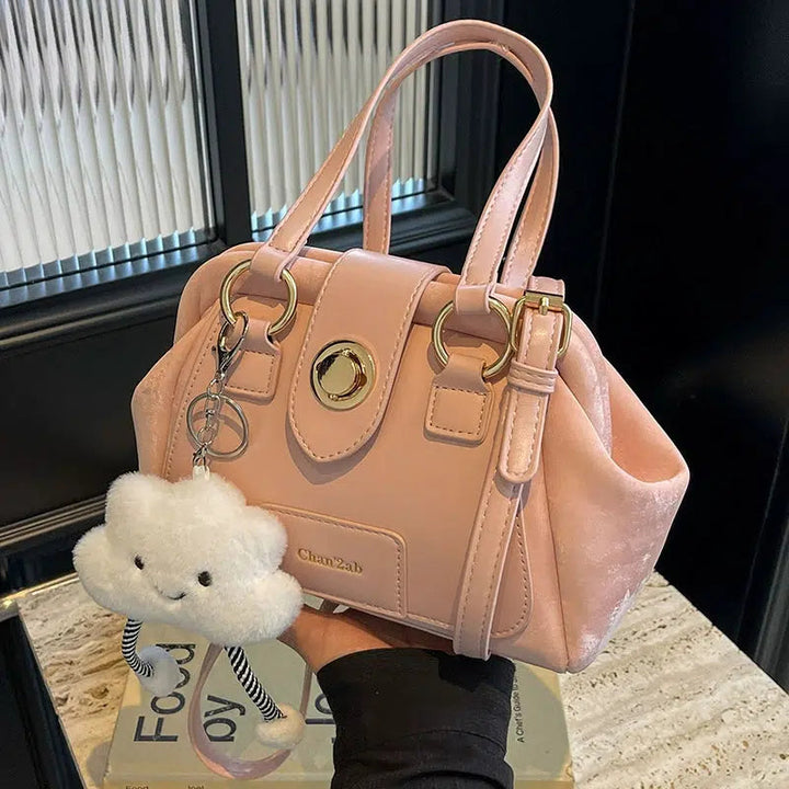 Plush Pendant Luxe Shoulder Handbag