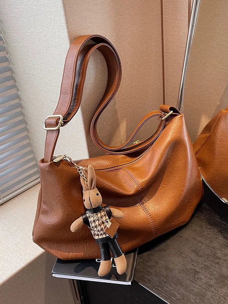 Plush Toy Keychain Leather Shoulder Bag