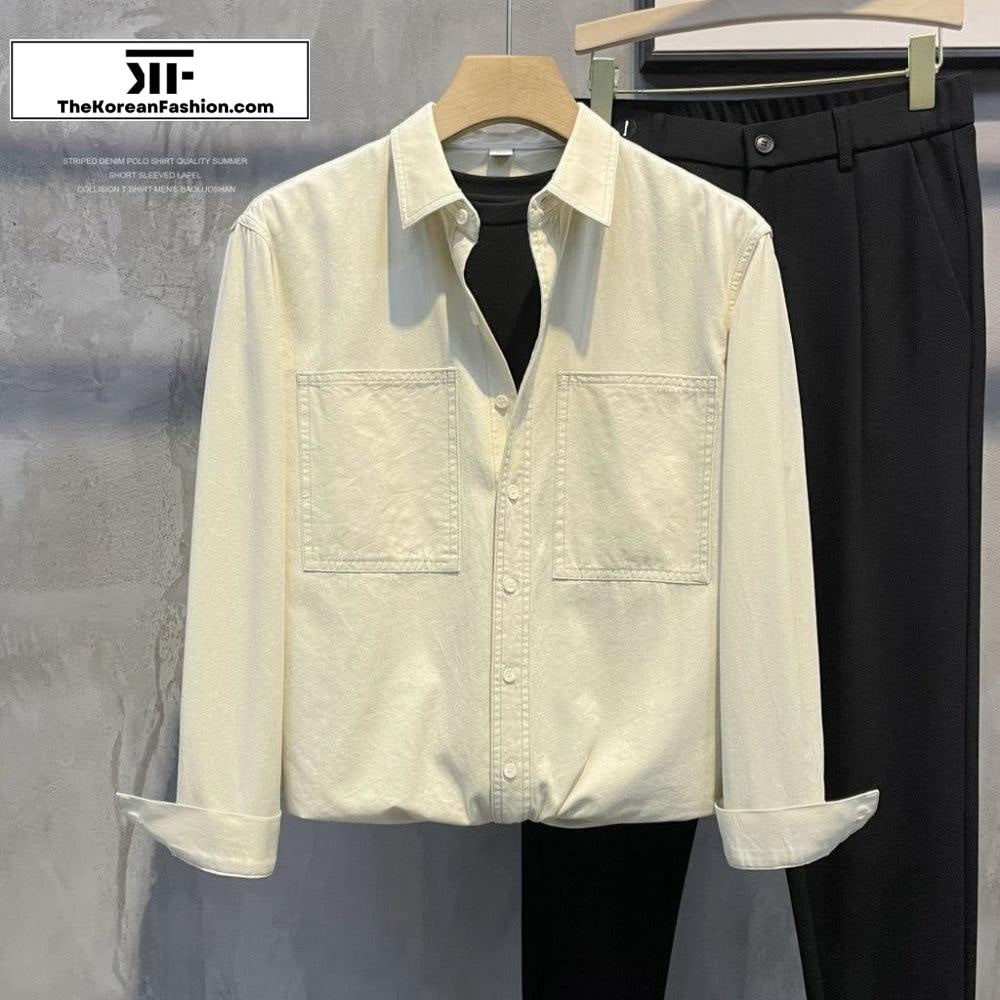 Pocket Design Cotton Long Sleeve Shirt