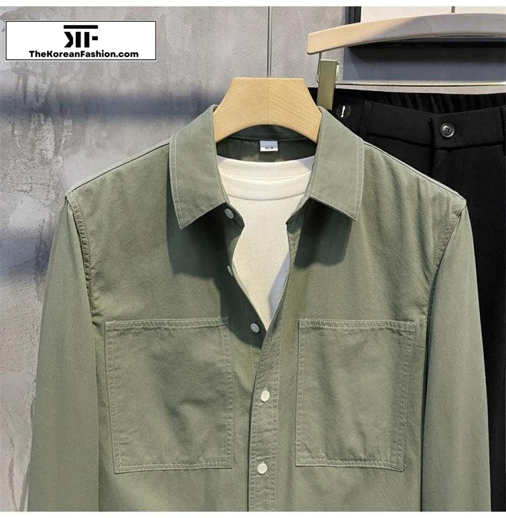 Pocket Design Cotton Long Sleeve Shirt