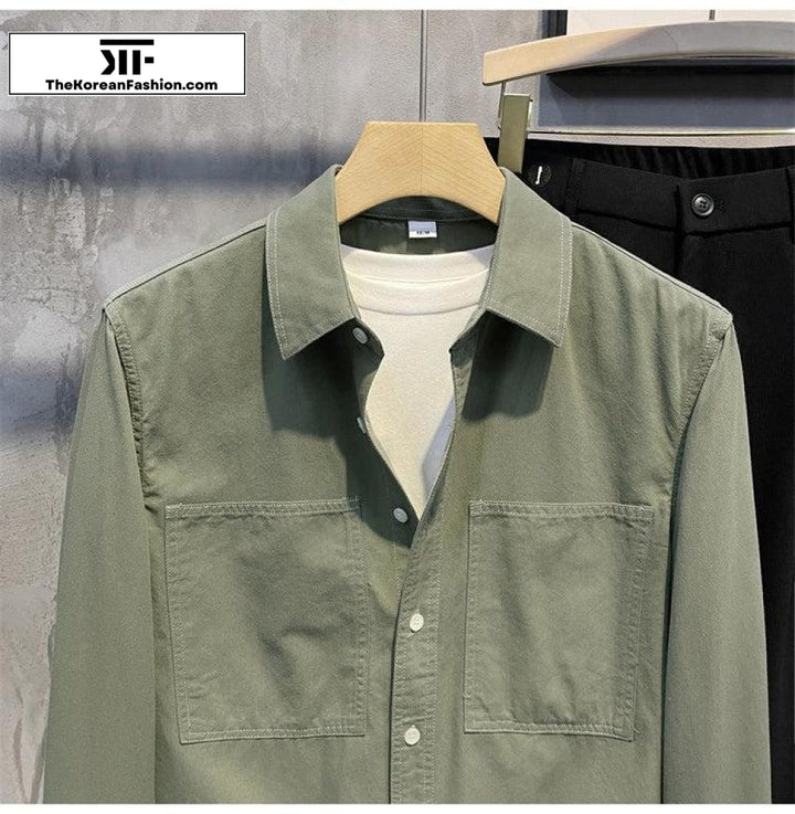 Pocket Design Cotton Long Sleeve Shirt