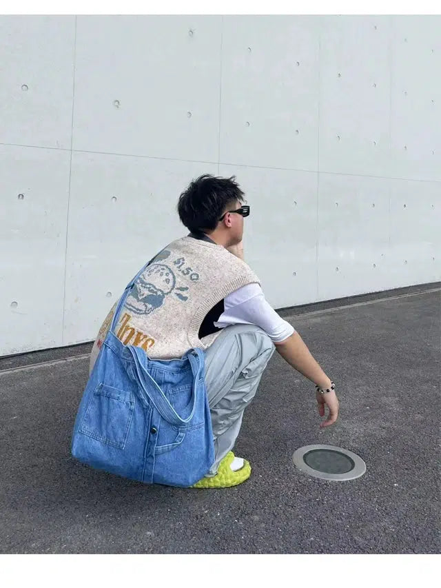 Pocket Detail Casual Denim Bag