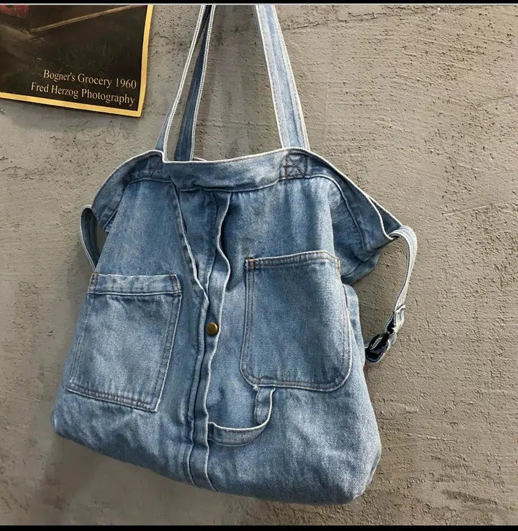 Pocket Detail Casual Denim Bag