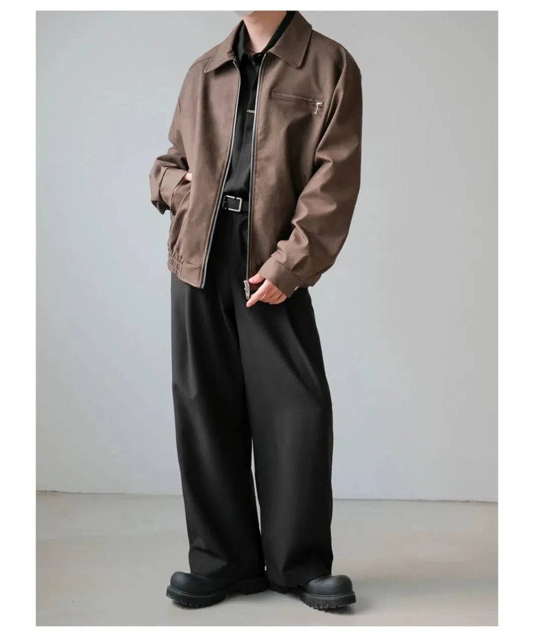 Pocket Zip-Up Leather Jacket