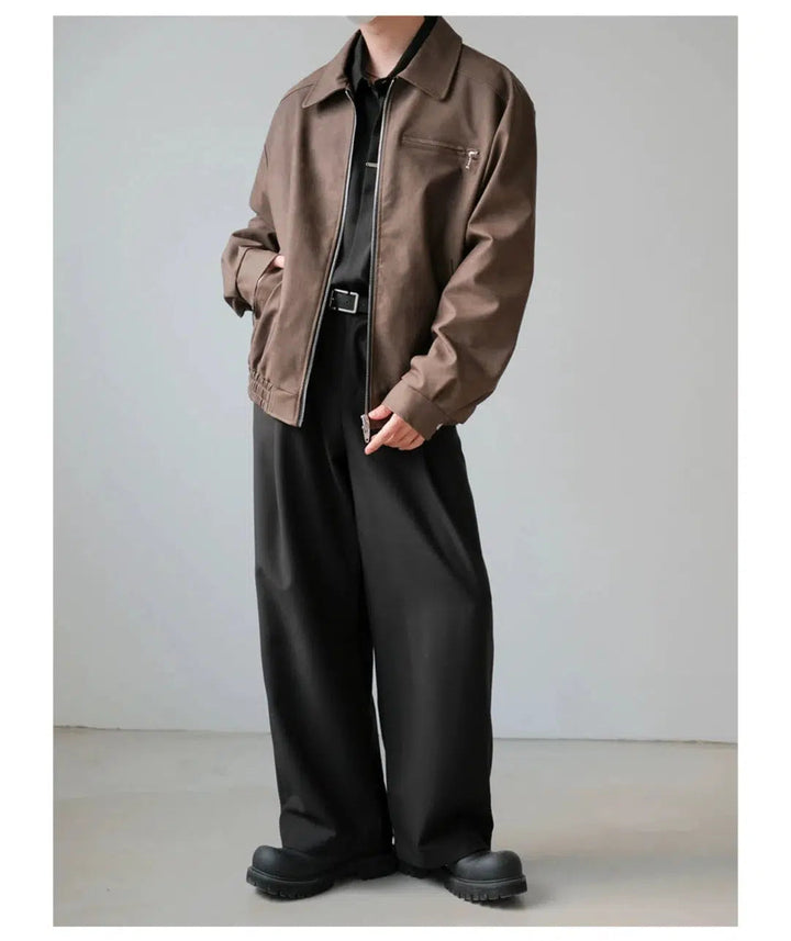 Pocket Zip-Up Leather Jacket