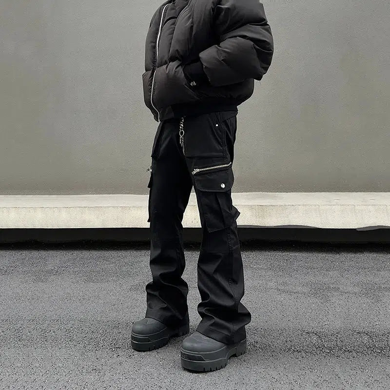 Pocket Zipper Brown Overalls Cargo Pants