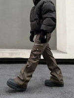 Pocket Zipper Brown Overalls Cargo Pants