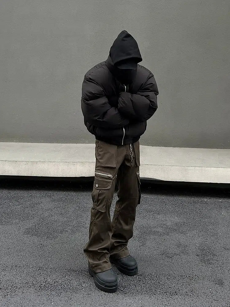 Pocket Zipper Brown Overalls Cargo Pants