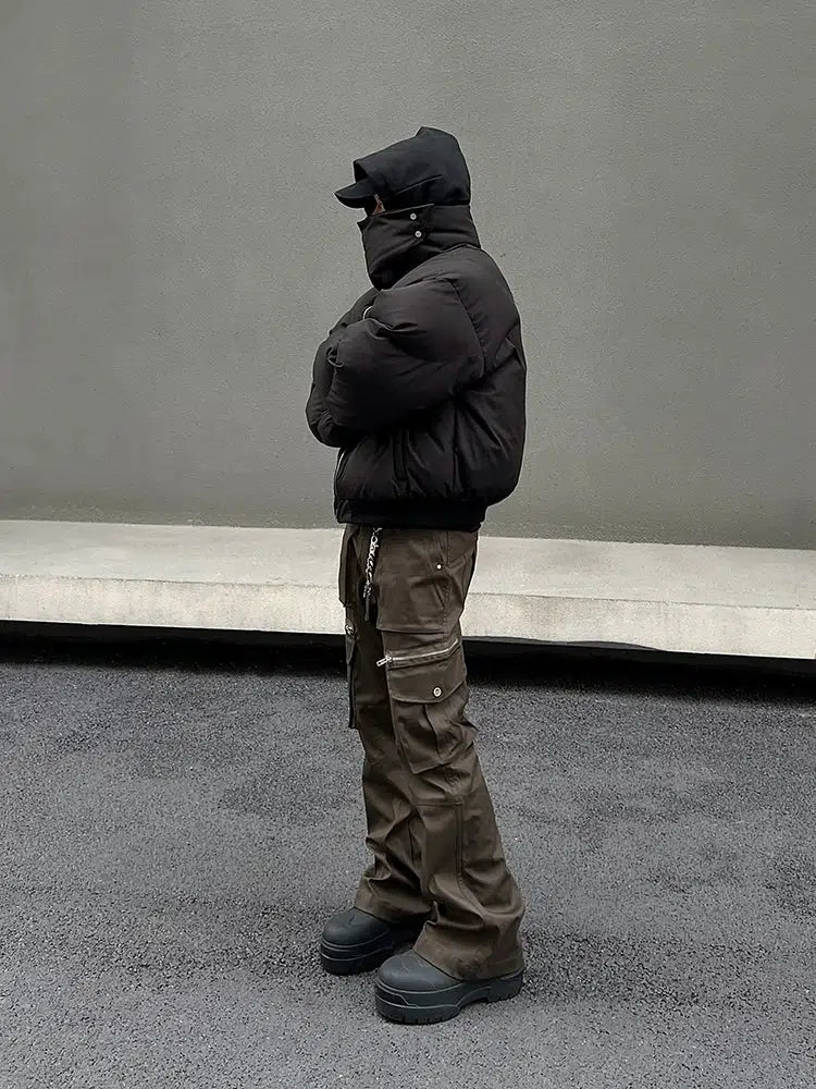 Pocket Zipper Brown Overalls Cargo Pants