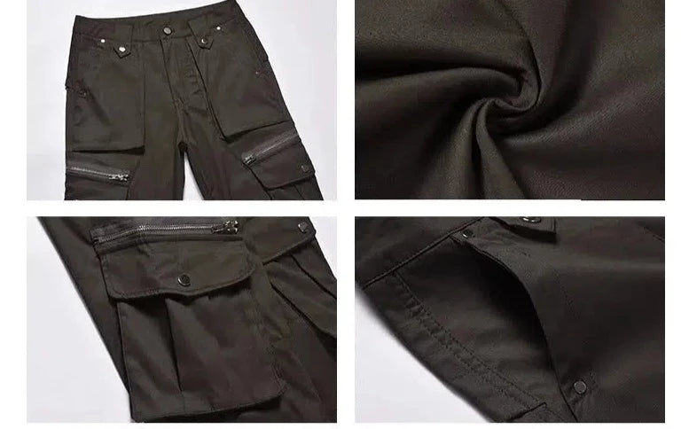 Pocket Zipper Brown Overalls Cargo Pants