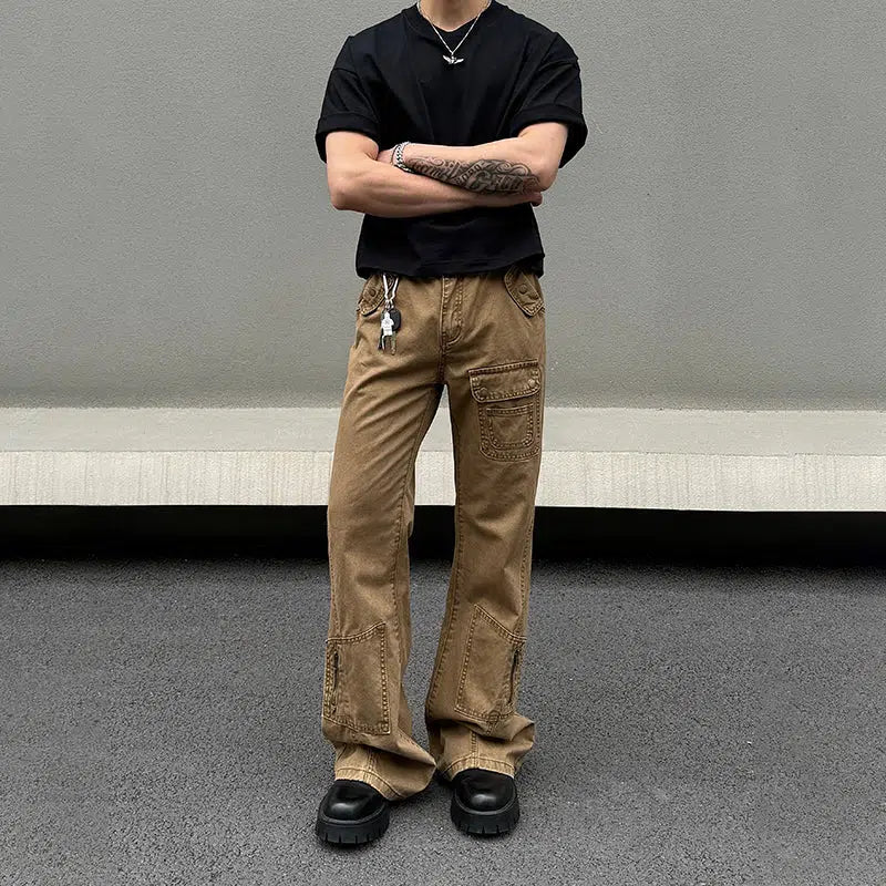Pocket Zipper Straight-leg Jeans