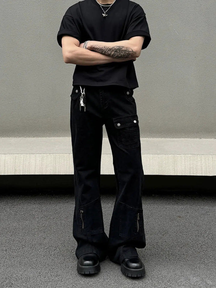 Pocket Zipper Straight-leg Jeans