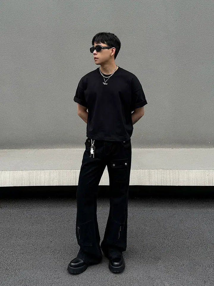 Pocket Zipper Straight-leg Jeans