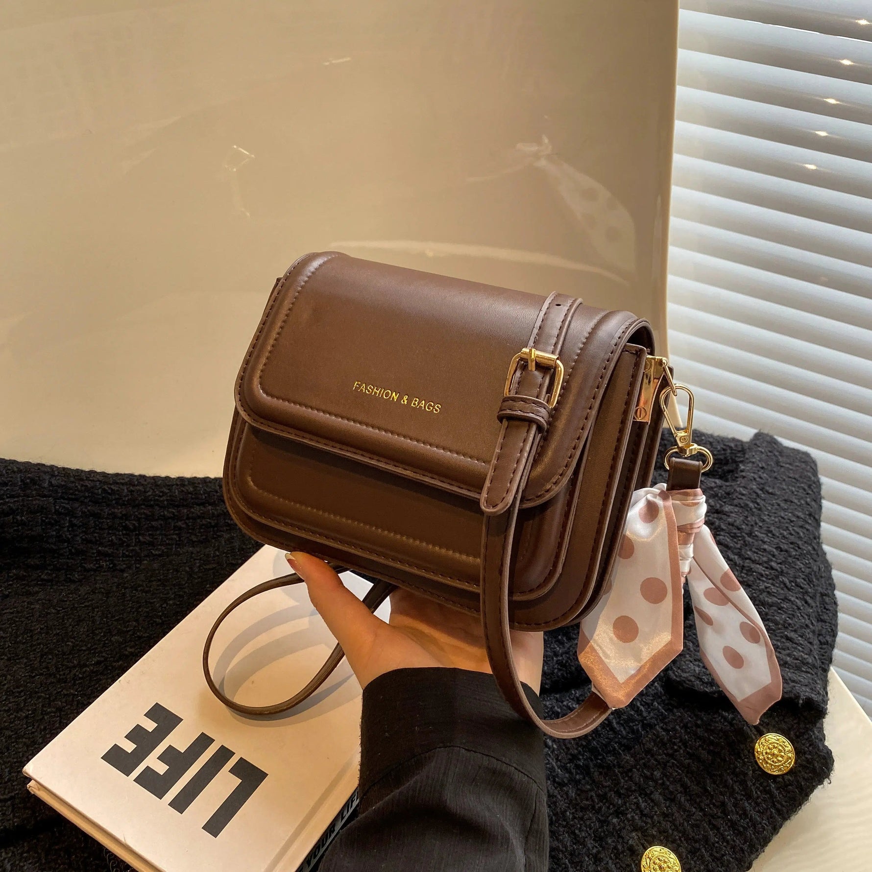 Polka Dot Scarf Crossbody Satchel Bag