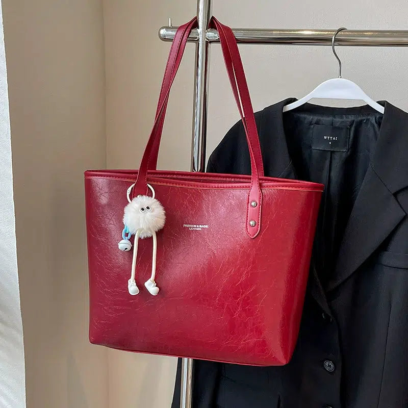 Pom Keychain Stylish Leather Tote Bag