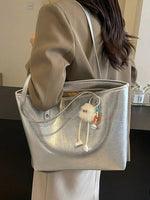 Pom Keychain Stylish Leather Tote Bag