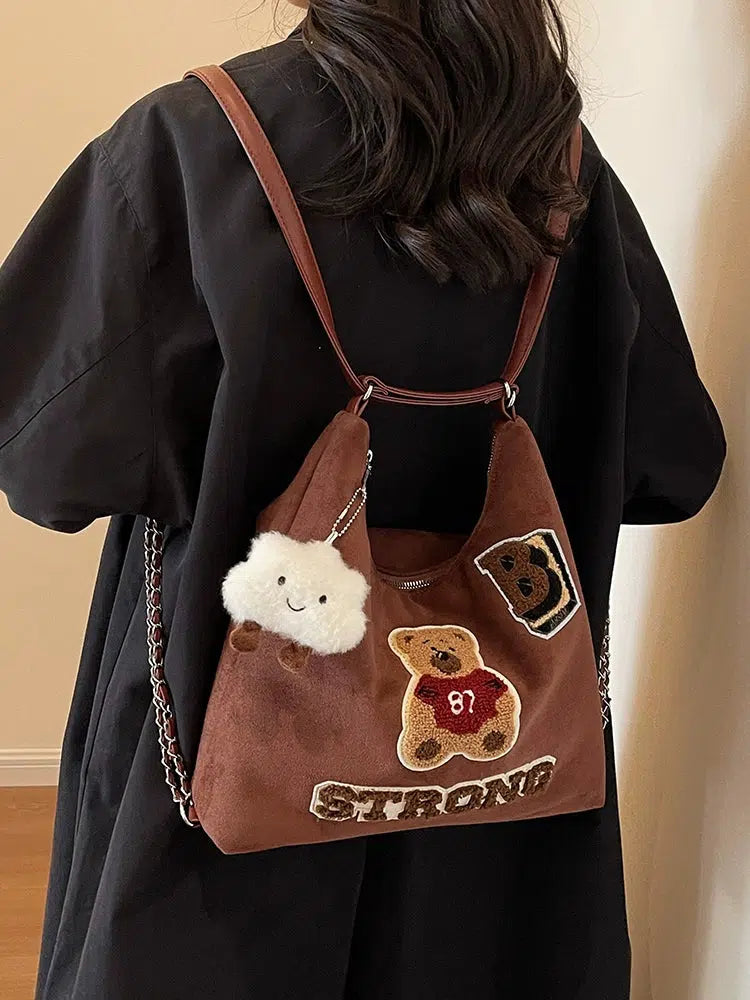 Pompom Accessory Plush Bear Backpack
