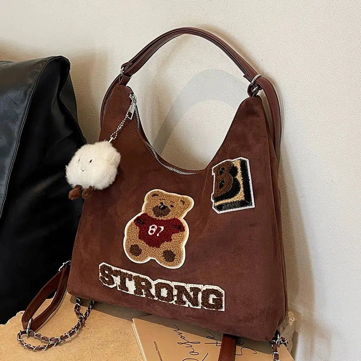 Pompom Accessory Plush Bear Backpack